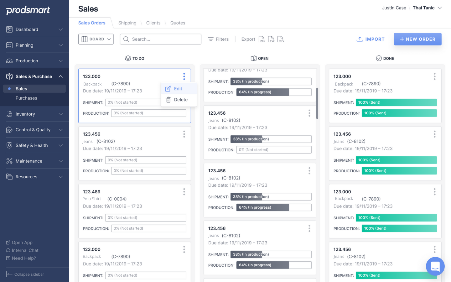 sales-menu prodsmart