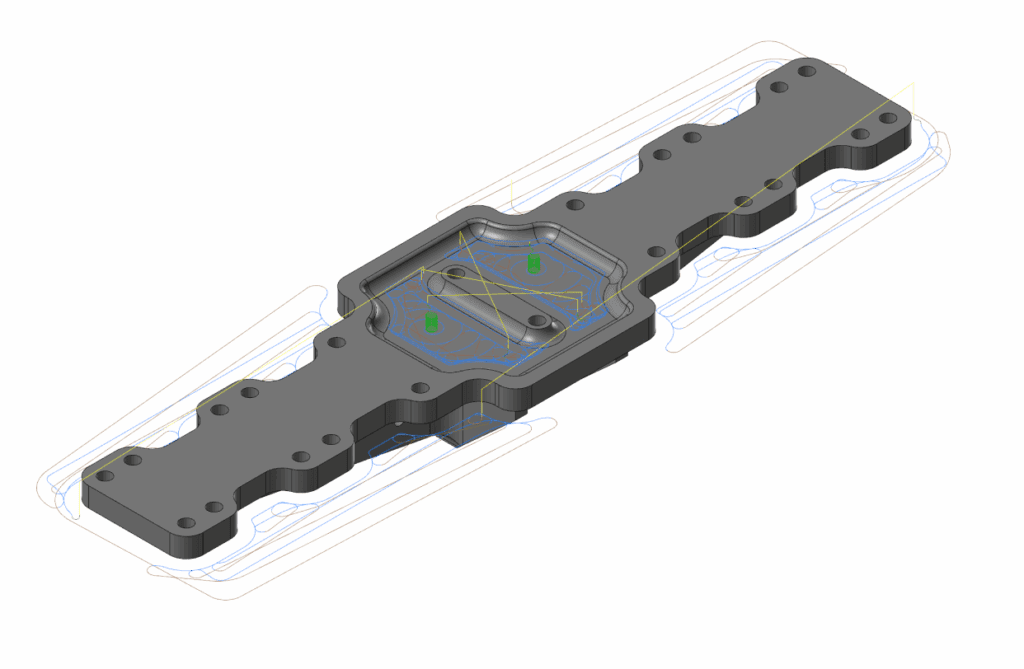 Picture of toolpaths on part with the help of CAM Assist